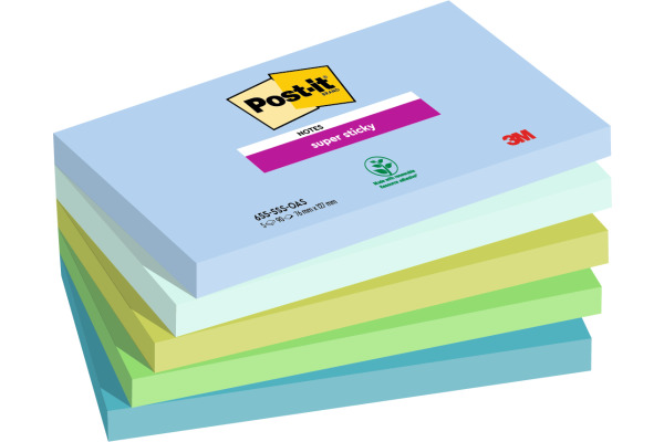 POST-IT Block Super Sticky Oasis 6555SSOAS 5-farbig, 6x90 Blatt 127x76m