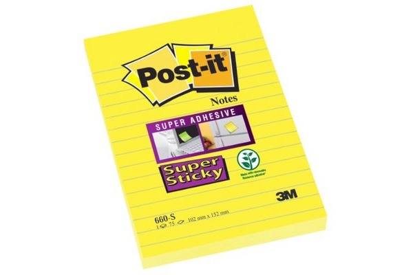 POST-IT Block Super Sticky 102x152mm 660-S gelb/75 Blatt, liniert