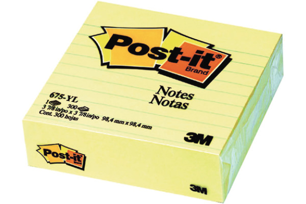 POST-IT Haftnotizen 100x100mm 675-YL gelb, 300 Blatt, liniert