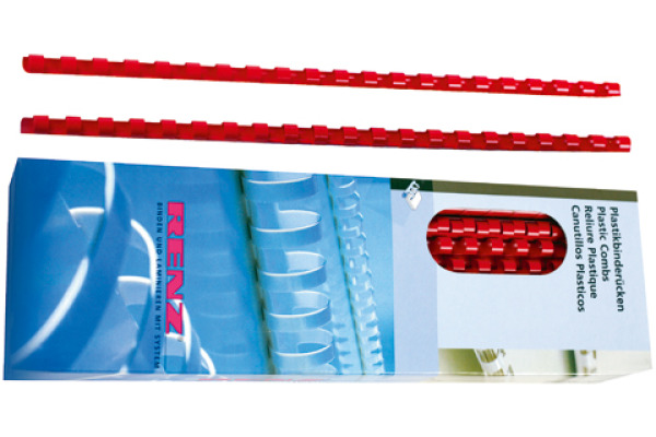 RENZ Plastikbinderücken 10mm A4 17100221 rot, 21 Ringe 100 Stück