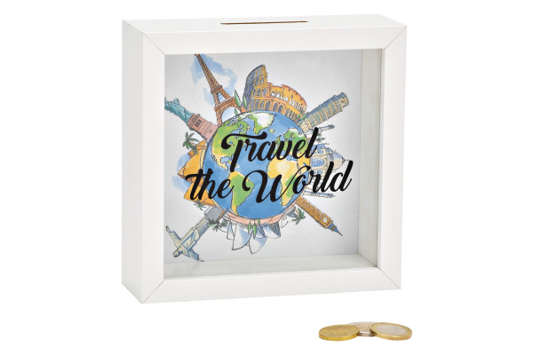 ROOST Spardose Travel the World 10034960 Holz, weiss 15x15x5cm