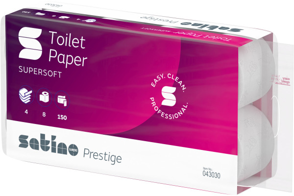 SATINO Toilettenpap. Satino Prestige 043030 4-lagig, 8 Rollen, hochweiss
