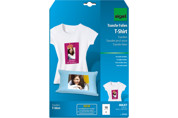 SIGEL Inkjet-Transfer T-Shirt A4 IP651 helle Textilien 10 Blatt