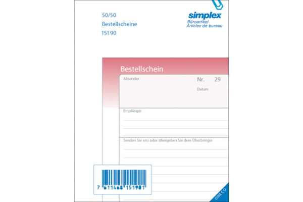 SIMPLEX Bestellscheine D A6 15190 rosa/weiss 50x2 Blatt