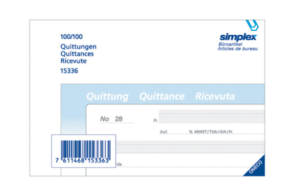 SIMPLEX Quittungen D/F/I A6 15336 blau/weiss 100x2 Blatt