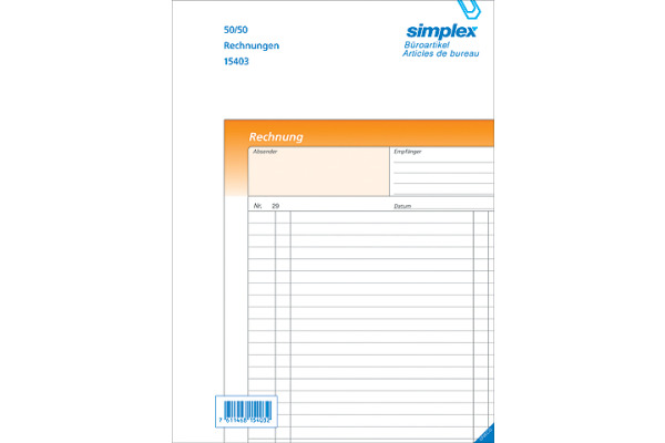 SIMPLEX Rechnungen D A6 15380D orange/weiss 50x2 Blatt