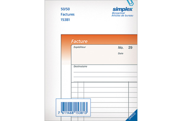 SIMPLEX Rechnungen F A6 15381F orange/weiss 50x2 Blatt