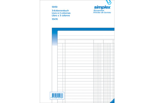 SIMPLEX Kolonnenbuch A4 15474 weiss/blau 50x2 Blatt