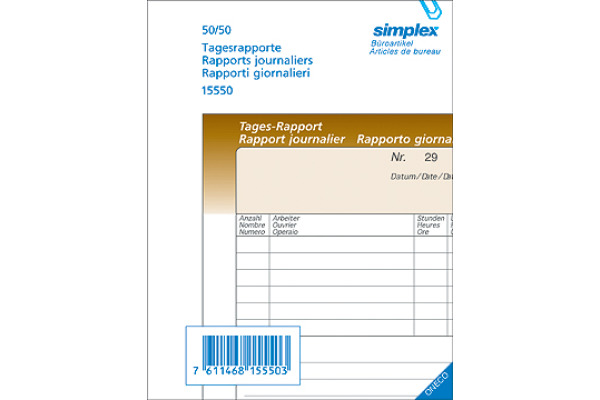 SIMPLEX Tages-Rapporte D F I A6 15550 braun weiss 50x2 Blatt