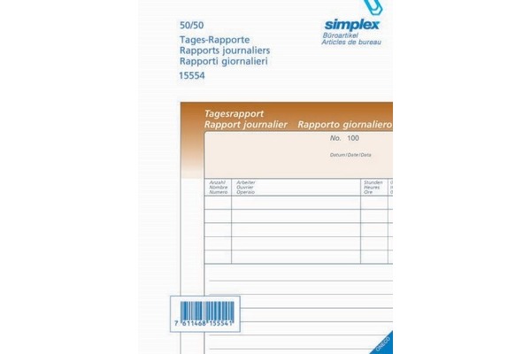 SIMPLEX Tages-Rapporte D/F/I A5 15554 Durchschreibepapier 50x2 Blatt
