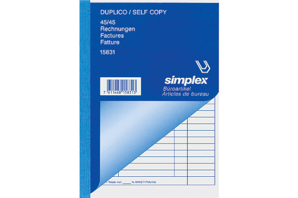 SIMPLEX Rechnungen D F I A6 15830 weiss gelb 45x2 Blatt