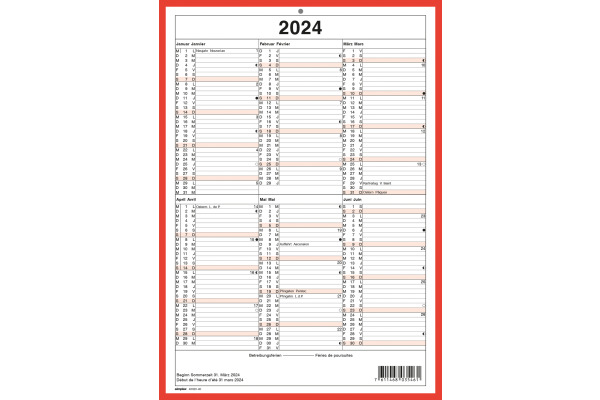 SIMPLEX Wandkalender 2024 4032040.24 A4,rot weiss