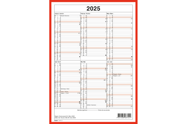 SIMPLEX Wandkalender 2025 032040.25 6M/1S rot/weiss ML A4