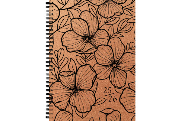 SIMPLEX Schüleragenda Leather 25/26 500405.26 1W/2S 17M Flowers ML 14.8x21cm