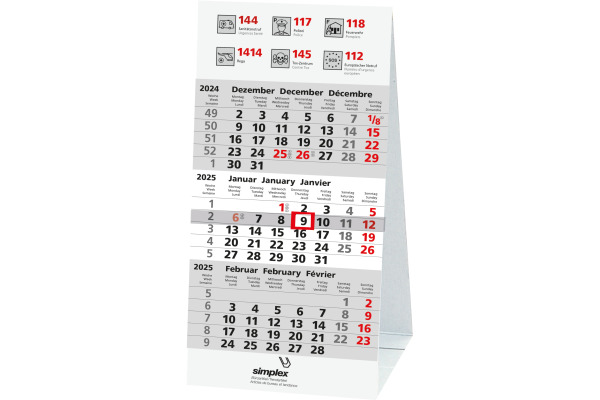 SIMPLEX 3-Monats-Tischkalender 2025 370209.25 3M/1S 9.5x20.2cm