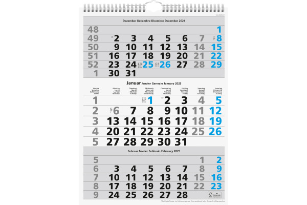 SIMPLEX 3-Monats-Wandkalender 2025 970006.25 3M/1S blau 31x40cm