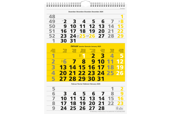 SIMPLEX 3-Monats-Wandkalender 2025 970008.25 3M/1S gelb 31x40cm