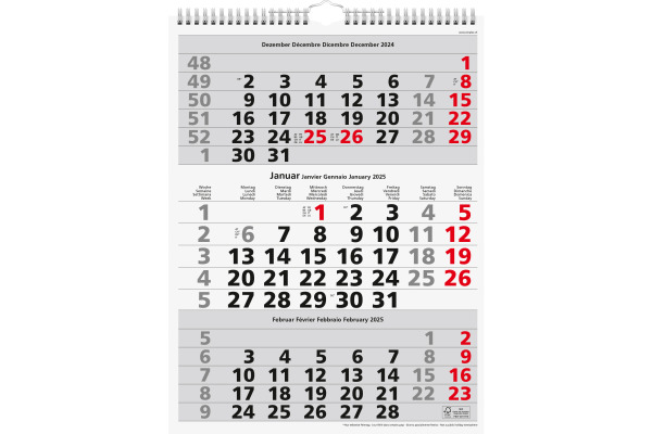 SIMPLEX 3-Monats-Wandkalender 2025 970009.25 3M/1S rot 31x40cm