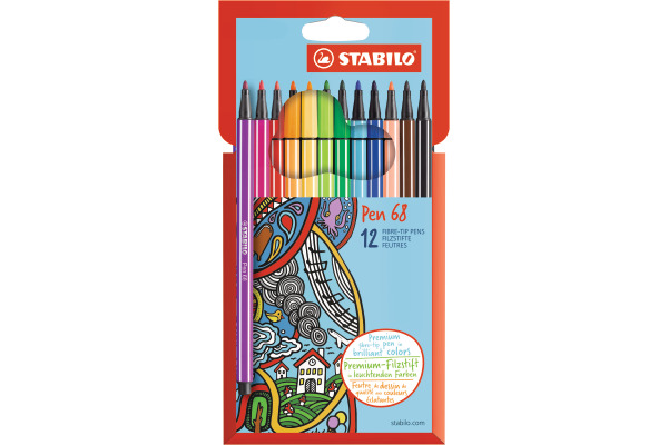 STABILO Fasermaler Pen 68 1mm 6812-7 12 Stück, farbig ass.