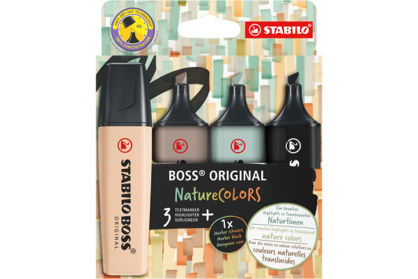 STABILO Boss Leuchtmarker Original 70/4-2-5 Nature Colors 3 + 1 schwarz