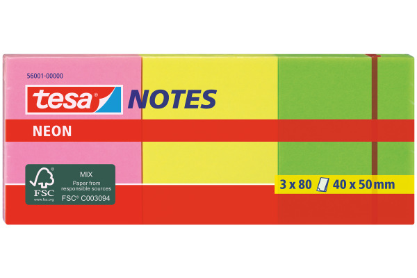 TESA Neon Notes 40x50mm 560010000 3 couleurs ass. 3x80 flls.