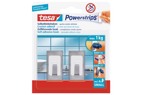 TESA Powerstrips Haken L 579970000 chrom 2 St&amp;uuml;ck
