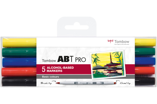 TOMBOW Dual Brush Pen ABT PRO ABTP-5P-1 Basic Colours Set, 5 Stück