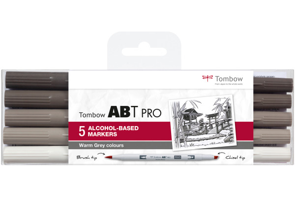 TOMBOW Dual Brush Pen ABT PRO ABTP-5P-3 Warm Grey Colours Set, 5 Stück