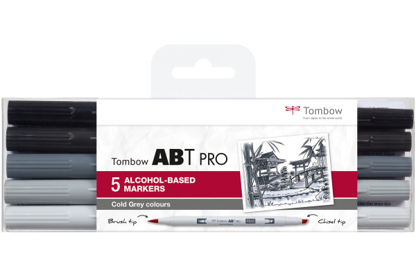 TOMBOW Dual Brush Pen ABT PRO ABTP-5P-4 Cold Grey Colours Set, 5 Stück