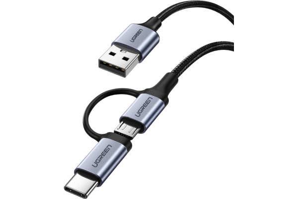UGREEN Cable USB-A-MicroUSB+USB-C 30875 1m, Black