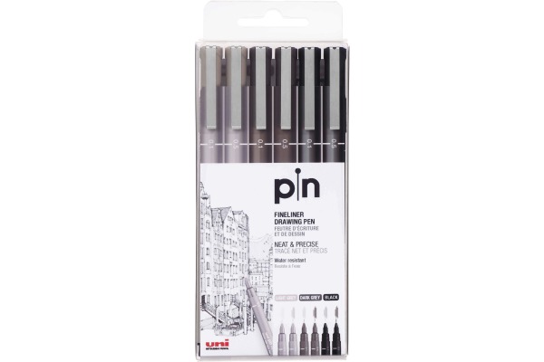 UNI-BALL Fineliner Pin 0.1/0.5mm PIN-200/S 3 Farben 6 Stück