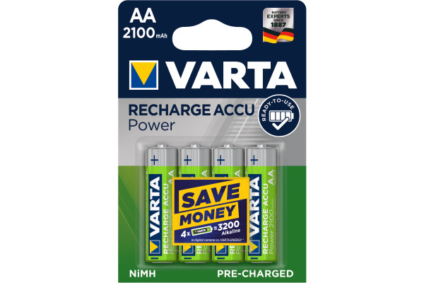 VARTA Batterie Akku 567061014 AA/HR06, 2100 mAh, 4 Stück