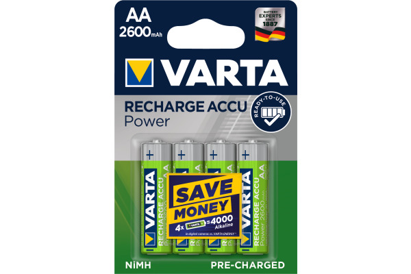 VARTA Batterie Akku 571610140 R2U, AA/HR6, 2600 mAh, 4 S.