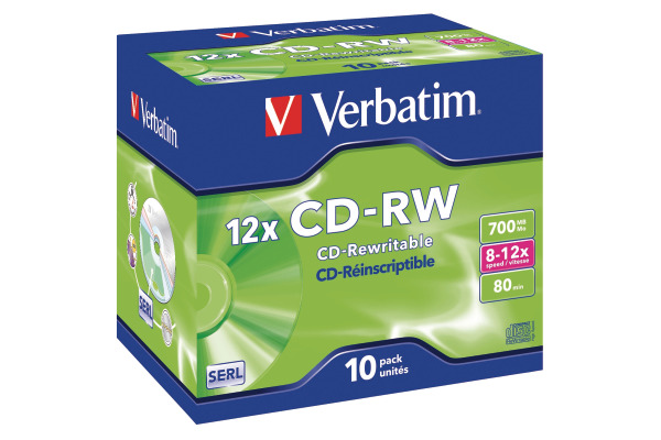 VERBATIM CD-RW Jewel 80MIN/700MB 43148 8-12x 10 Pcs