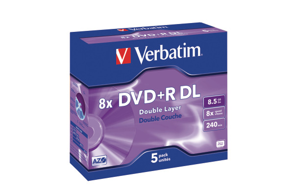 VERBATIM DVD+R Jewel 8.5GB 43541 8x DL Matt Silver 5 Pcs