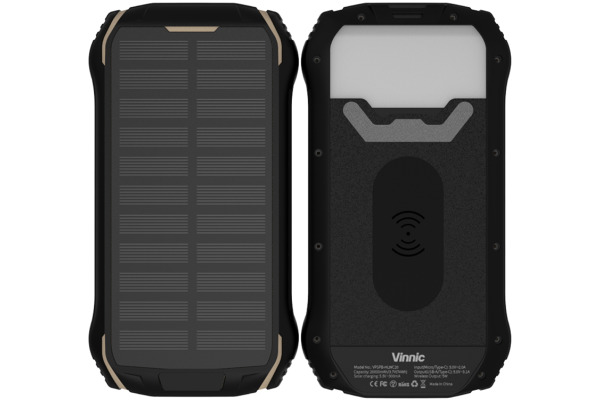 VINNIC Solar Powerbank 20´000 mAh VPSPBHLWC w/LED Panel,Wireless Charg.