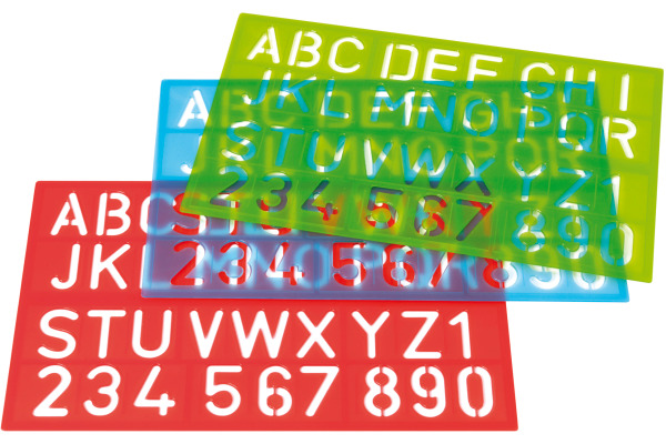 WESTCOTT Zeichenschablone 50cm E-1060000 A-Z, 0-9 blau/rot/grün