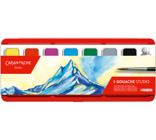 CARAN D´A Deckfarbe Gouache 1000.308 7 Farben Deckweiss, Pinsel