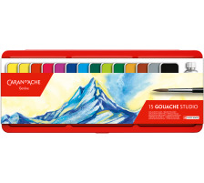 CARAN d´A Gouache Studio Wasserfarben 1000.315 14 Farben, 1 x weiß + Pinsel