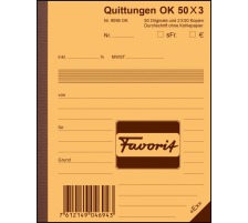 FAVORIT Formularbuch Quittungen A6 9098 OK Durchschreibepapier 50x3 Blatt