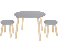 JABADABAD Runder Tisch inkl. 2 Hocker H13221 grau, Höhe 42.5cm, Ø 59cm