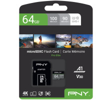 PNY micro-SDXC Pro Elite 64GB PSDU64GV3 UHS-I U3 A1 & adapter