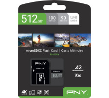 PNY micro-SDXC Pro Elite 512GB PSDUX512U UHS-I U3 A2 & adapter