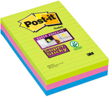 POST-IT Block Super Sticky 102x152mm 660-3SSUC 3-farbig ass.,3x90Bl.,liniert