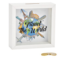 ROOST Spardose Travel the World 10034960 Holz, weiss 15x15x5cm