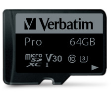 VERBATIM Micro SDXC Pro U3 64GB 47042 Read 90MB/sec. Write 45MB/sec
