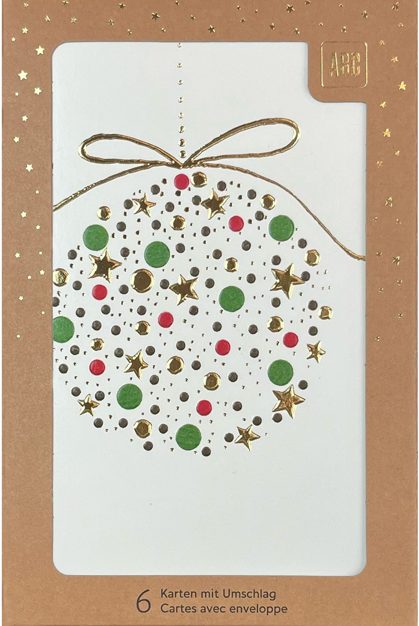ABC Weihnachtskarten B6 18217 Kugel mit Sternchen 6 Stück