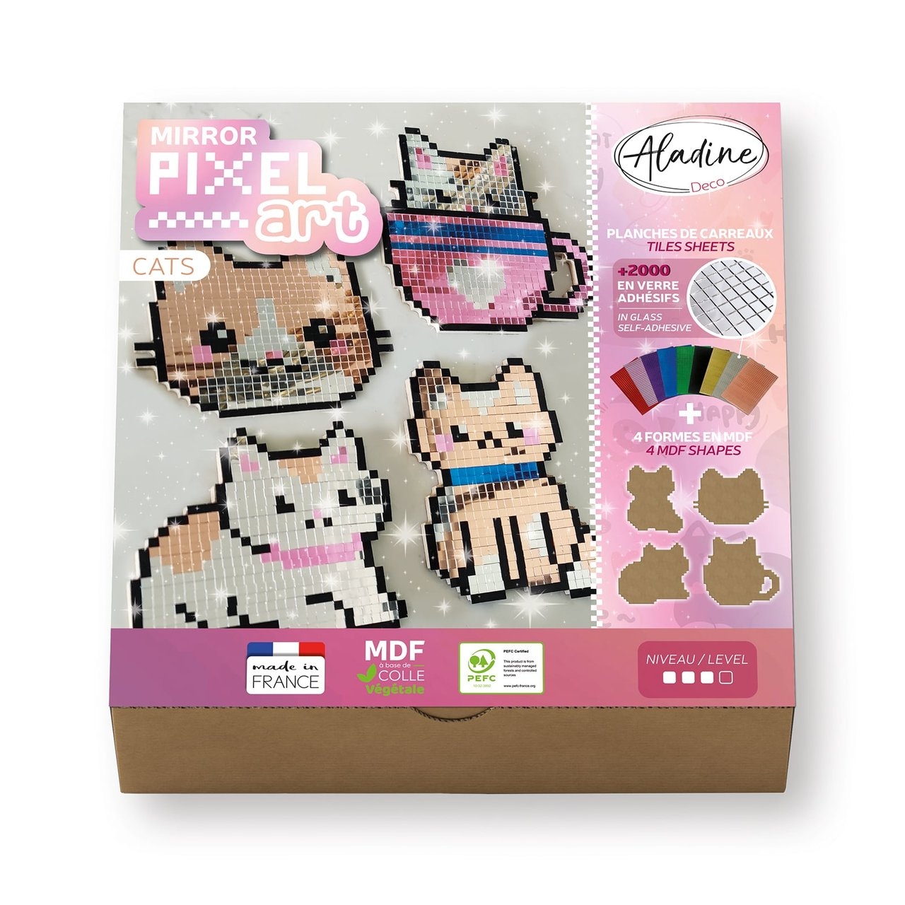 ALADINE Pixel Art Set Cats 85624 Spiegel-Mosaik 4 Stück