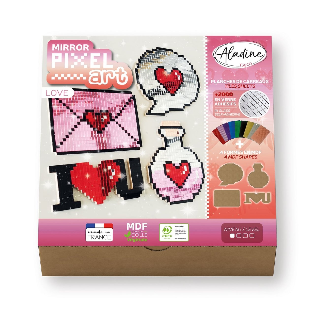 ALADINE Pixel Art Set Love 85627 Spiegel-Mosaik 4 Stück