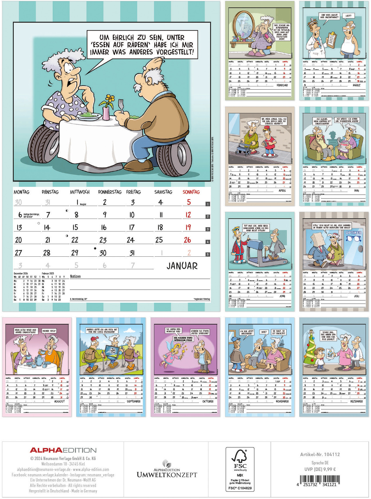 ALPHA EDITION Calendario dei pensionati 2025 104112 1M/1P AL 23.7x34cm